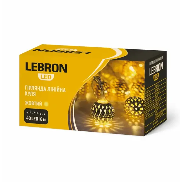 Гірлянда Lebron лінійна 6м куля в метал жовта 15-18-37
