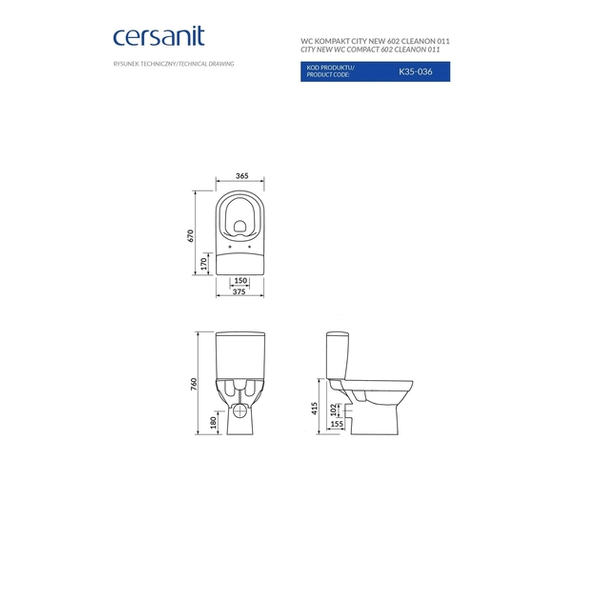 Унітаз Cersanit City new clean on 602 011 3/5 мікроліфт 34038