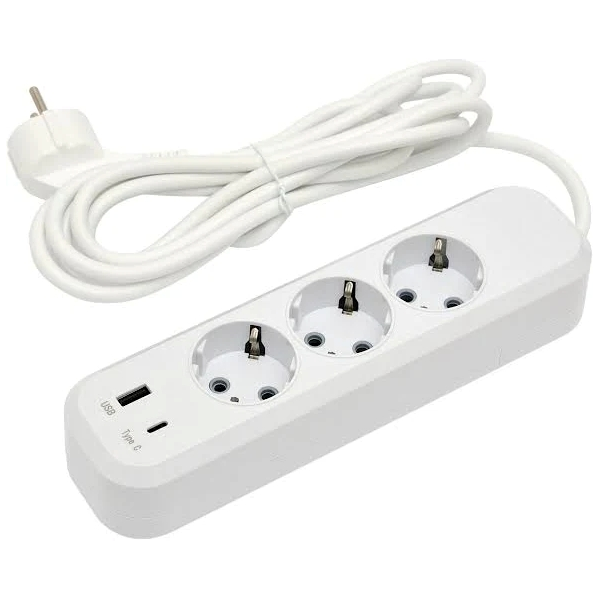 Подовжувач Luxel 3 гнізда 3м з/з+USB+Type C 7163