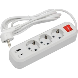 Подовжувач Luxel 3 гнізда 3м+вимикач з/з+USB+Type C 7193