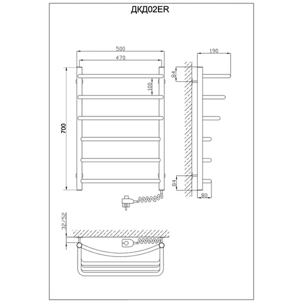 Рушникосушарка ел.драбинка каскад дуга ДКД02ER 700х500/6 ER регулятор CV018523