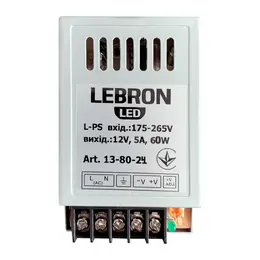 Блок живлення до LED стрічки Lebron 12V 5A 60W 13-80-24