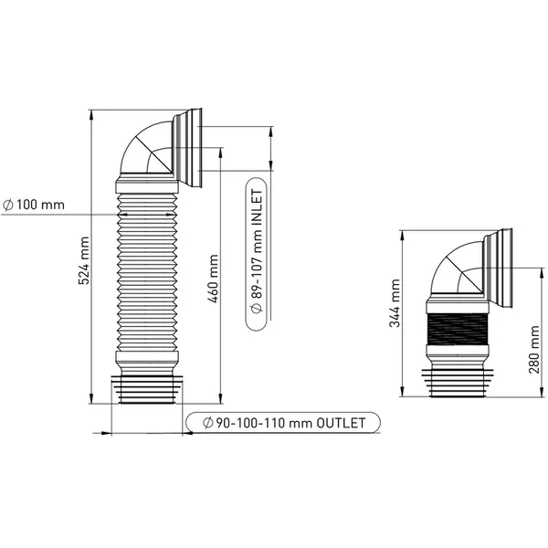 Гофра на унітаз м'яка кутова 524мм 7044N
