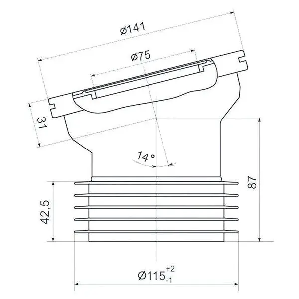 Труба фанова 110/14° коротка W1228 016615