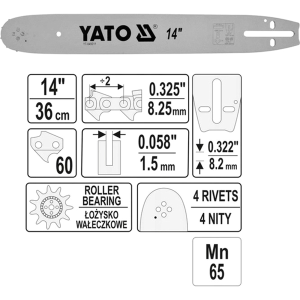 Шина до бензопили Yato 14