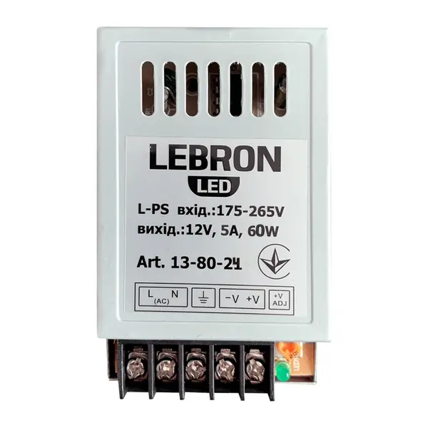 Блок живлення до LED стрічки Lebron 12V 5A 60W 13-80-24